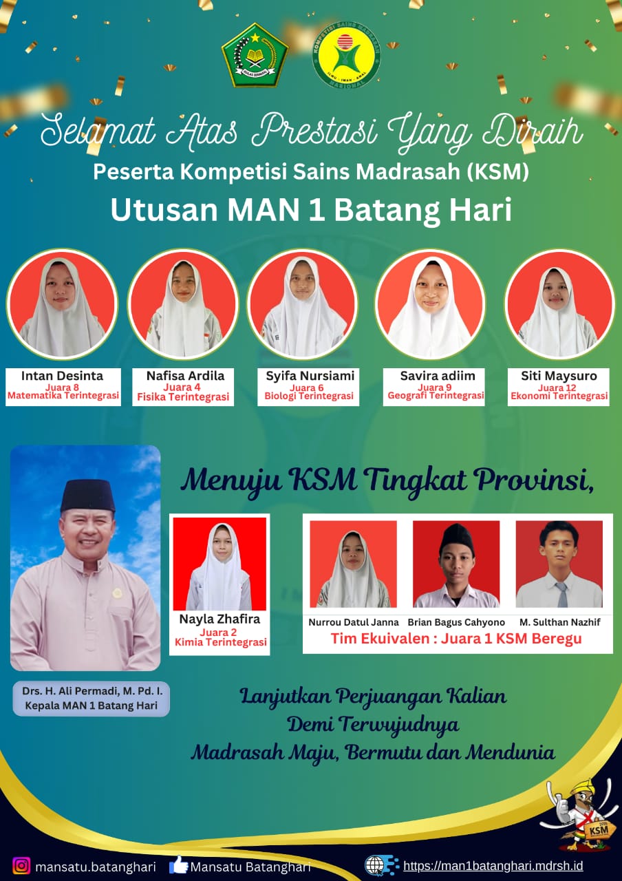 Perjuangan belum berhenti, Juara KSM 2024 MAN 1 Batanghari siap berjuang di tingkat Provinsi. 