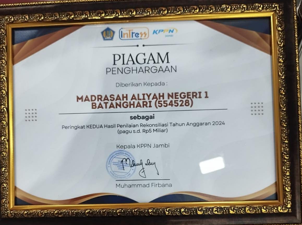 MAN 1 Batanghari Raih Juara 2 dalam Penilaian Rekonsiliasi Tahun Anggaran 2024 oleh KPPN Jambi