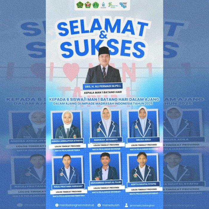 Prestasi Membanggakan, Enam Siswa MAN 1 Batang Hari Siap Berlaga di OMI 2025 Tingkat Provinsi